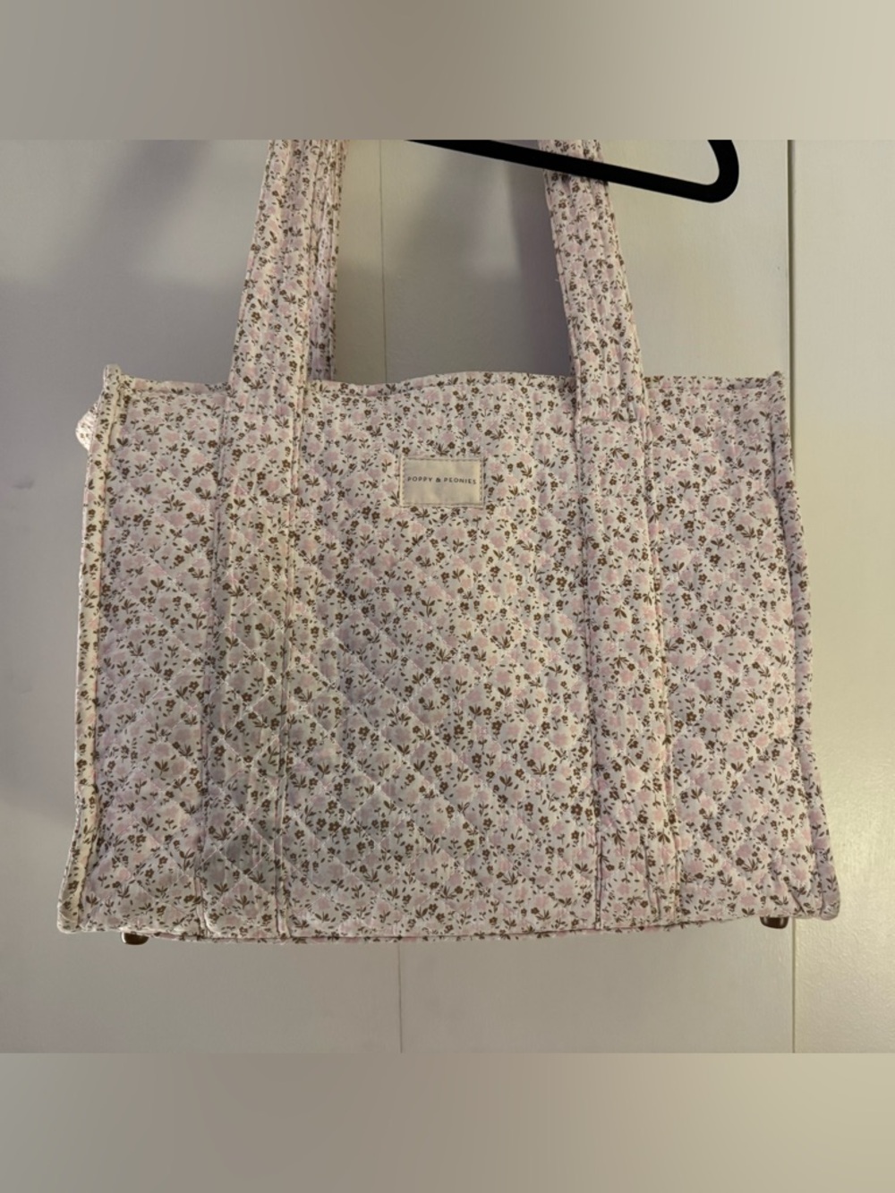 Poppy & Peonies Light Pink Floral Quilted Tote